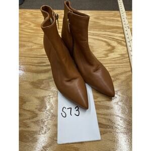 L'Agence Jeanne II Booties Women 7 Brown Leather Block Heel Side Zip Pointed Toe